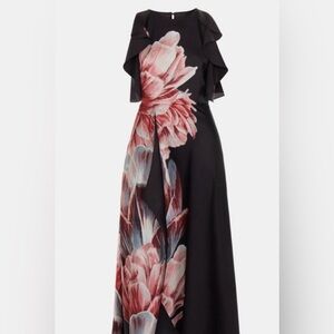Ted Baker Black Midi Dress with Pink Floral Panel